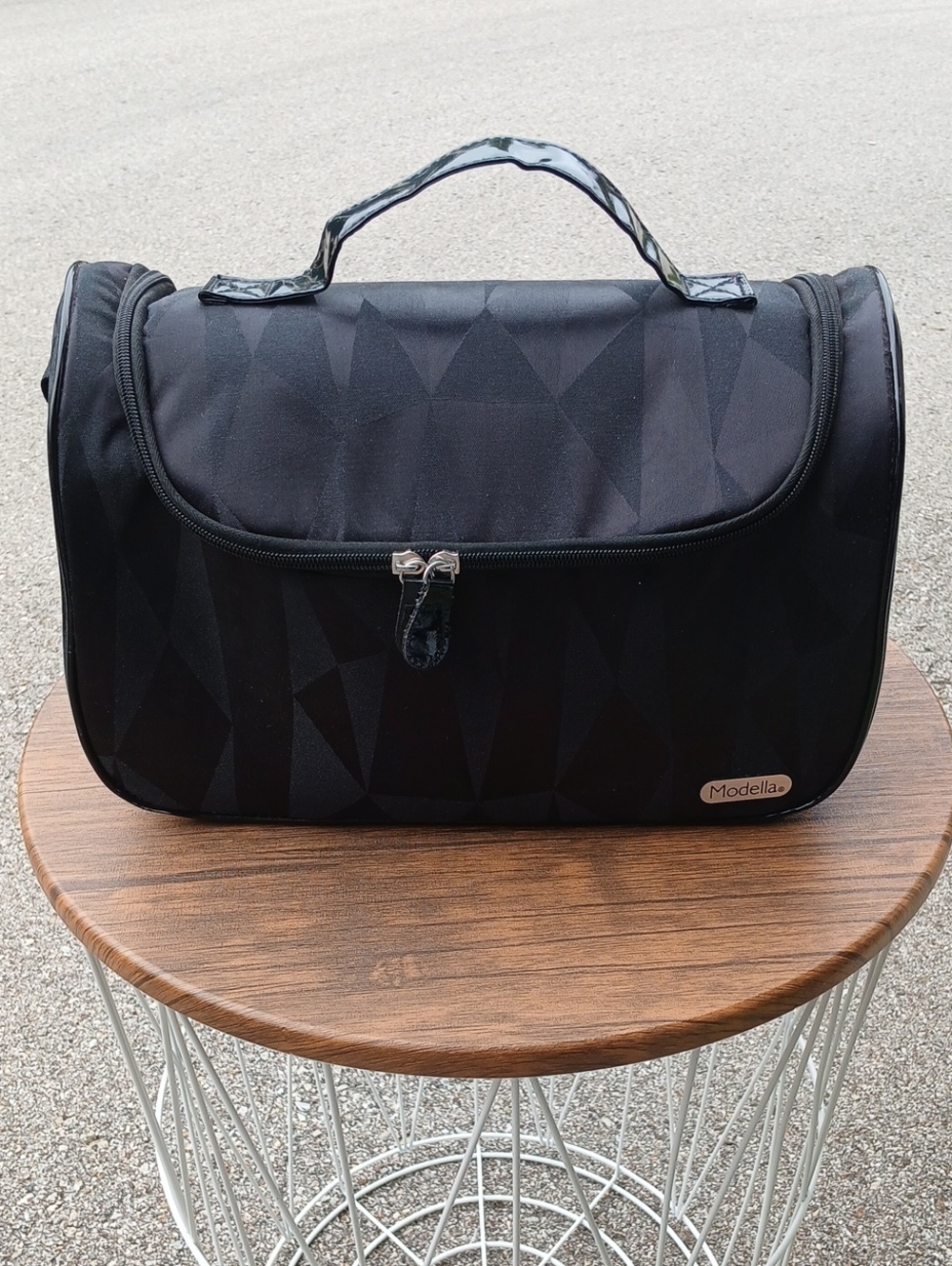 Modella Black Textured Geometric Women’s Makeup Bag